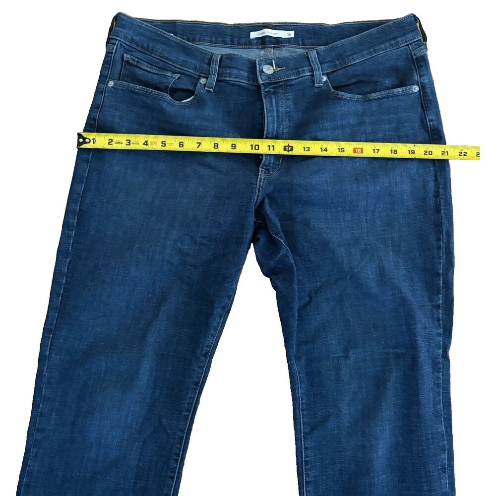 Levi's Jeans Womens 16 Blue Dark Wash Straight Classic Stretch Pockets 27 inseam - Picture 5 of 16